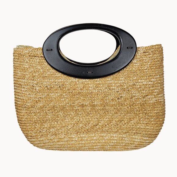 Wicker Wood Handled Handbag Boho Cottagecore Inner Pockets Beach Vacation Trip - Picture 13 of 16